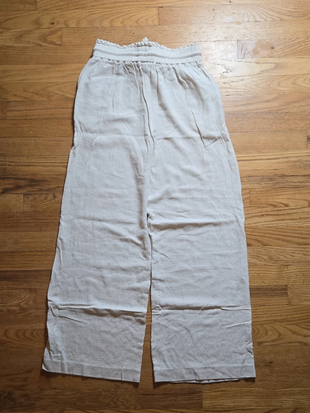 Zara beige cream linen blend wood bead drawstring wide leg pants